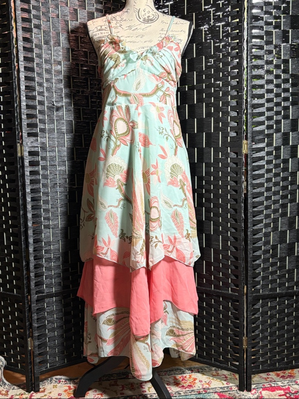 H&M Mint and Coral Floral Maxi Dress with Paisley Print Size 10
